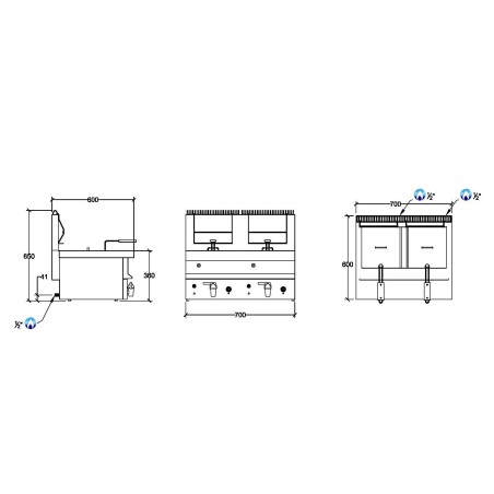 Dimensions friteuse gaz 2x12 litres REPAGAS